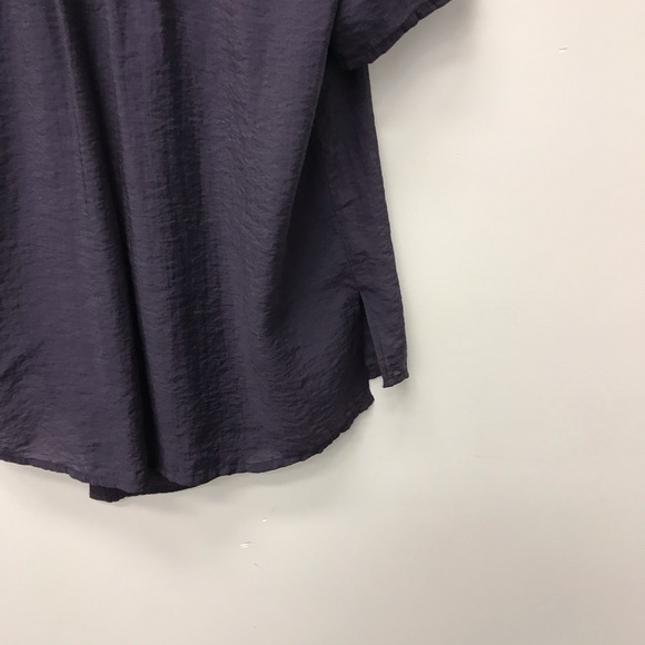 Asymmetrical Dark Purple Short Sleeve Blouse - Picture 5 of 11